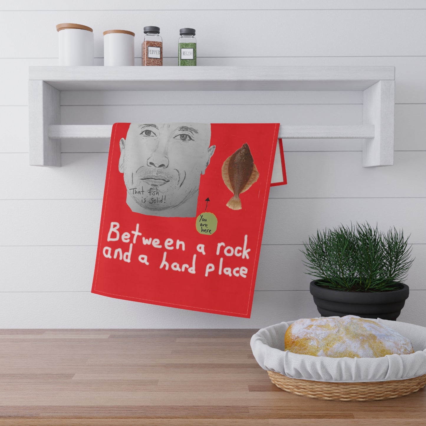 Between a rock and a hard place Kitchen Towel